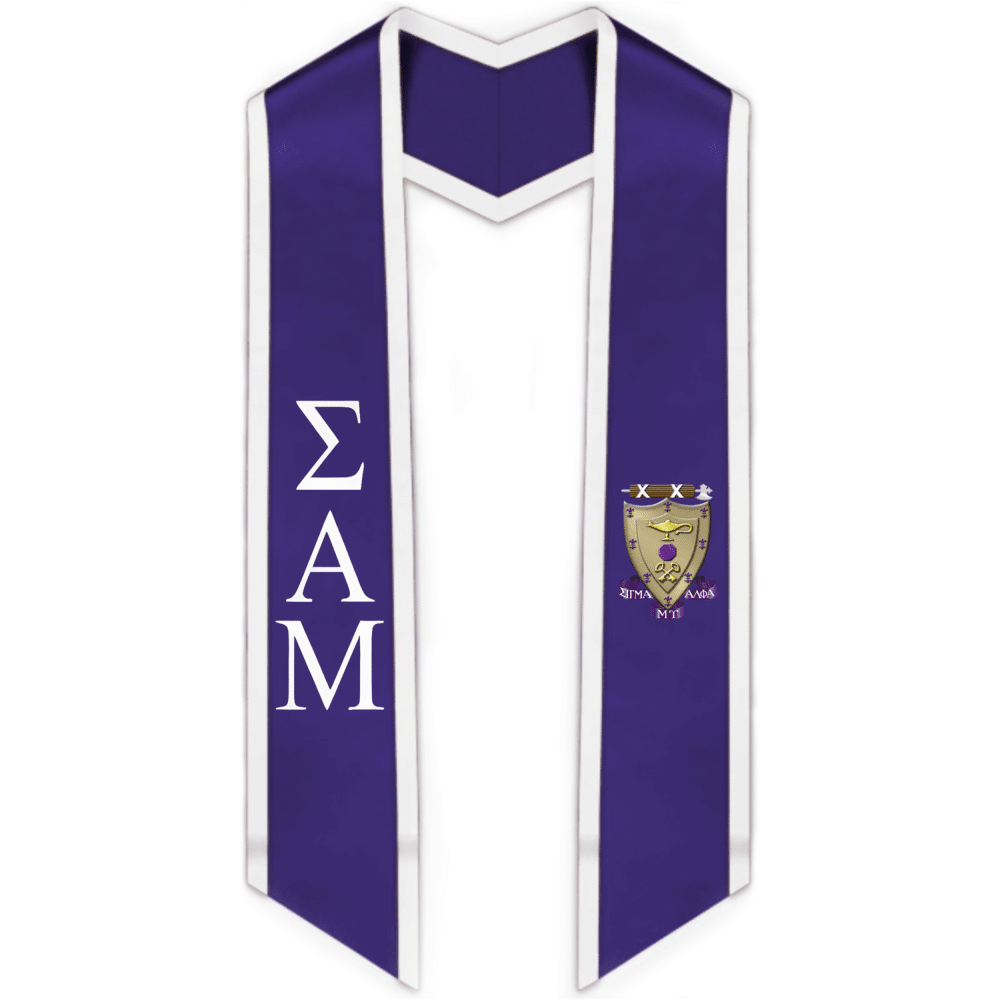 Sigma Alpha Mu Trimmed Greek Lettered Graduation Stole W/ Crest - Graduation Gown and Cap