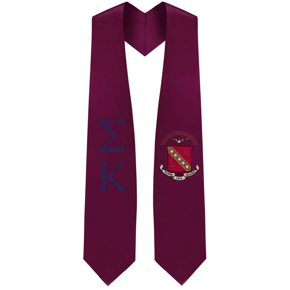 Sigma Kappa Greek Lettered Graduation Stole W/ Crest - Graduation Gown and Cap