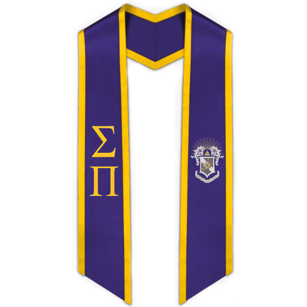 Sigma Pi Trimmed Greek Lettered Graduation Stole W/ Crest - Graduation Gown and Cap
