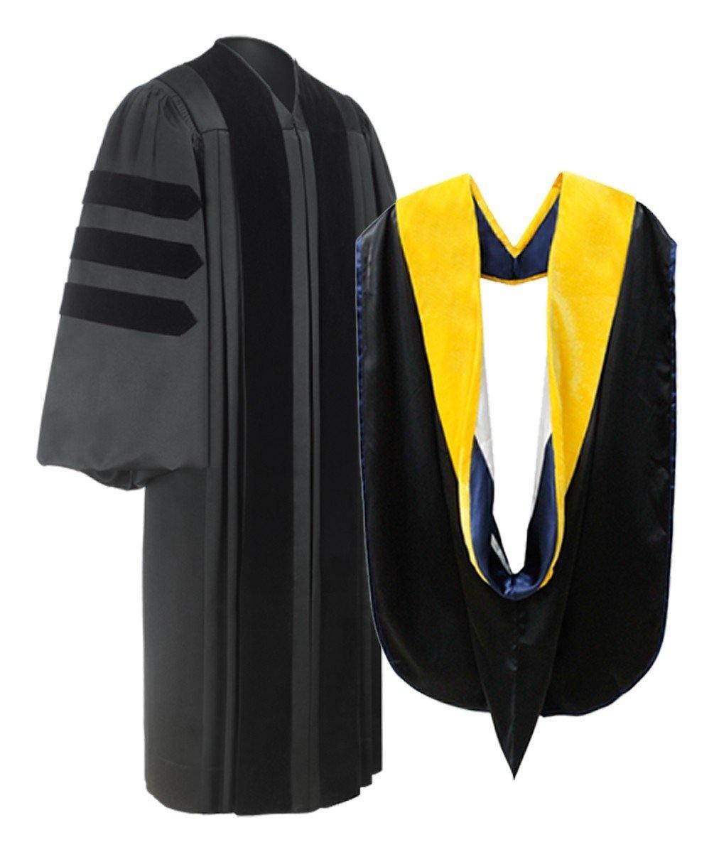 Deluxe Doctoral Academic Gown & Hood Package - Graduation Gown and Cap
