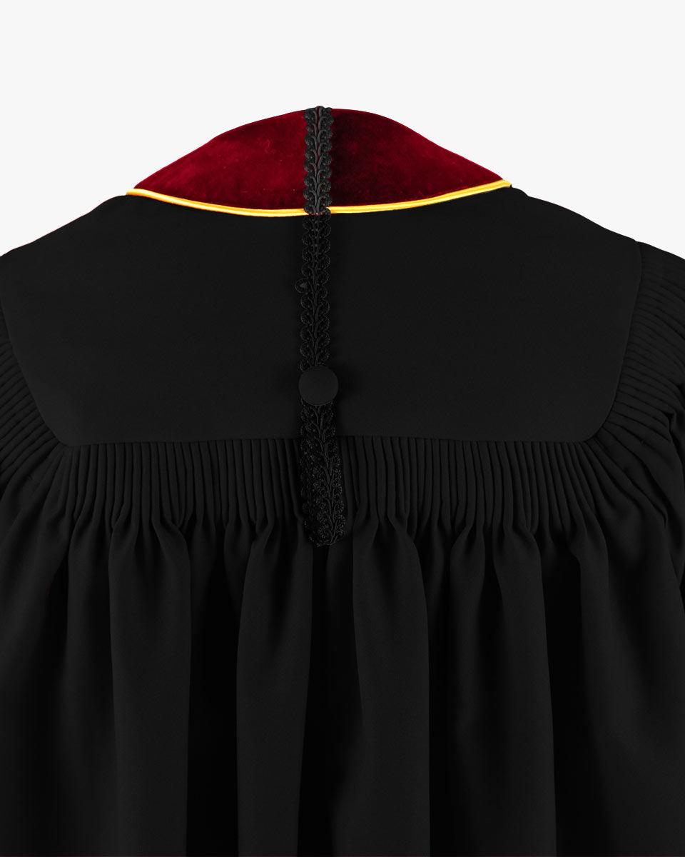 Deluxe Doctoral Graduation Gown and Cap Tam - Scarlet Trim with Gold Piping - Graduation Gown and Cap