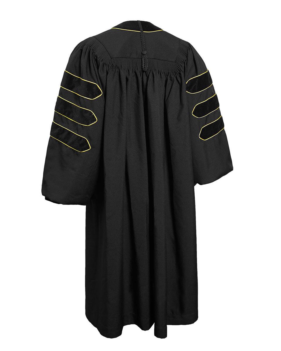 Deluxe Doctoral Gown Tam - Black Trim with Gold Piping - Graduation Gown and Cap