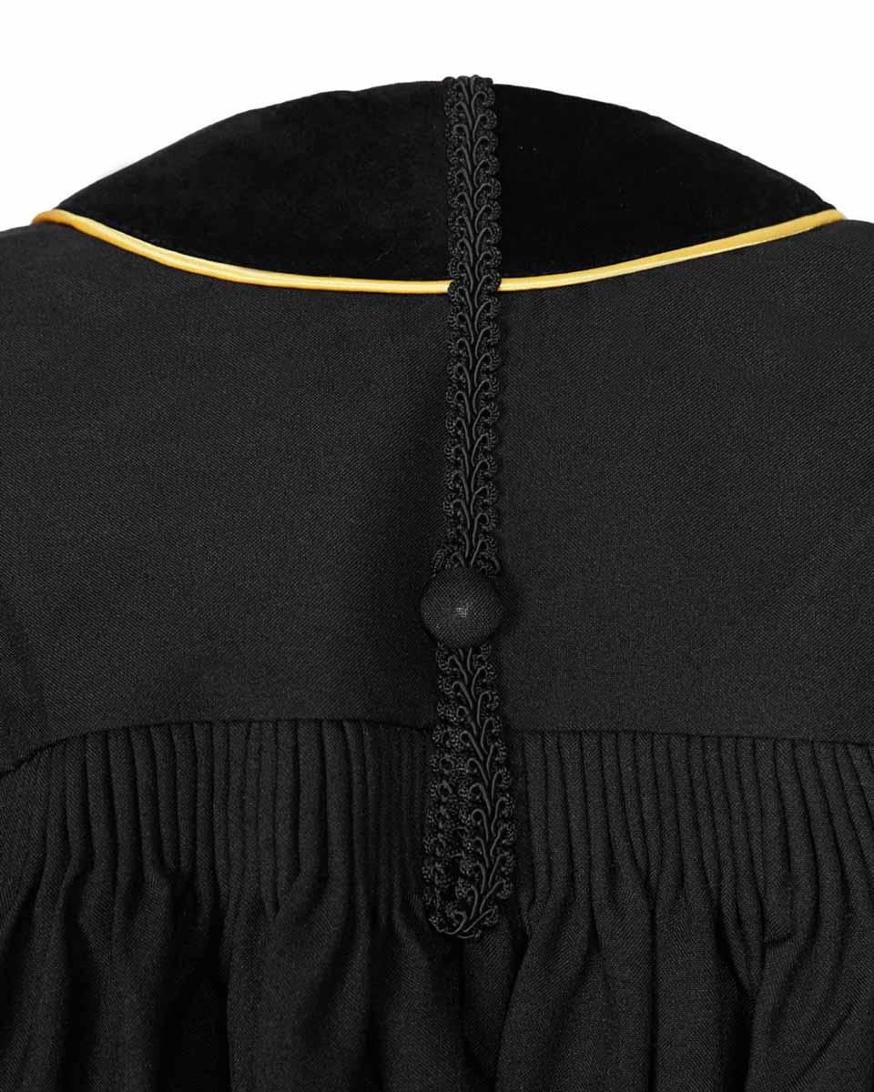 Deluxe Doctoral Gown Tam - Black Trim with Gold Piping - Graduation Gown and Cap