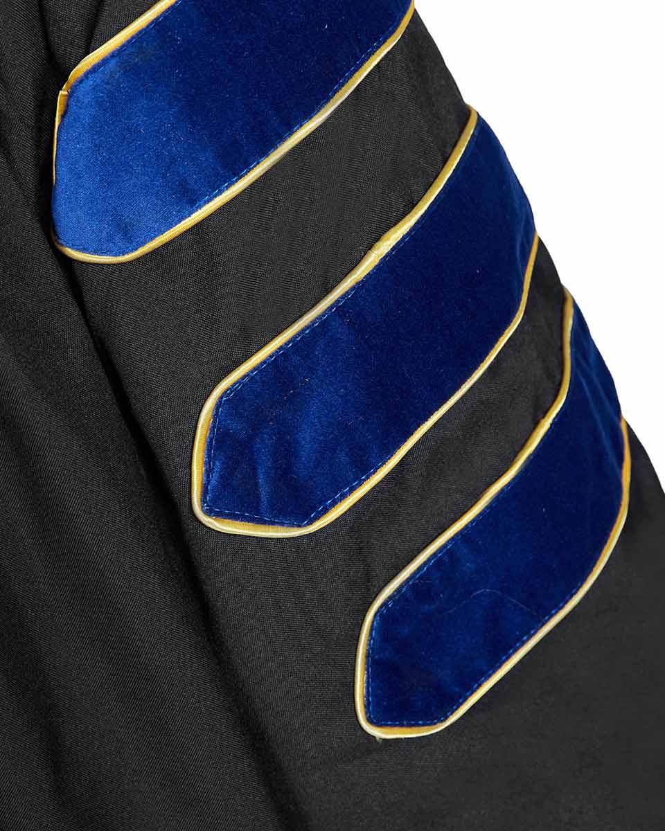 Deluxe Doctoral Gown Tam - PhD Blue Trim with Gold Piping - Graduation Gown and Cap