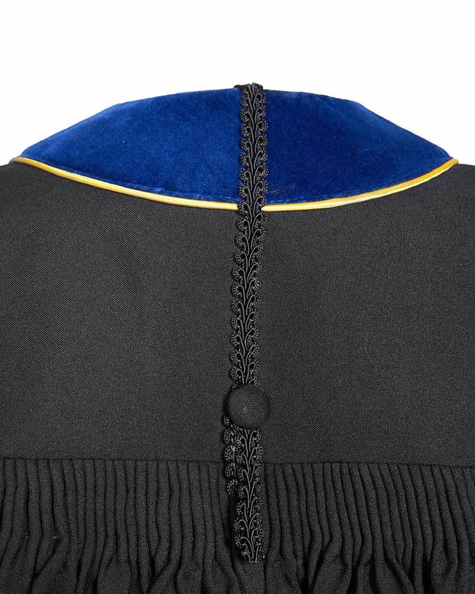 Deluxe Doctoral Gown Tam - PhD Blue Trim with Gold Piping - Graduation Gown and Cap