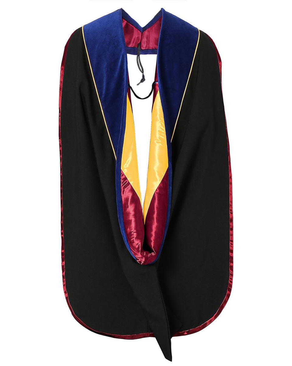 Deluxe PHD Doctoral Hood with Gold Piping - 10 Color Combinations Available - Graduation Gown and Cap