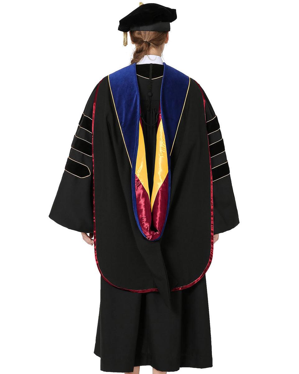 Deluxe PHD Doctoral Hood with Gold Piping - 10 Color Combinations Available - Graduation Gown and Cap