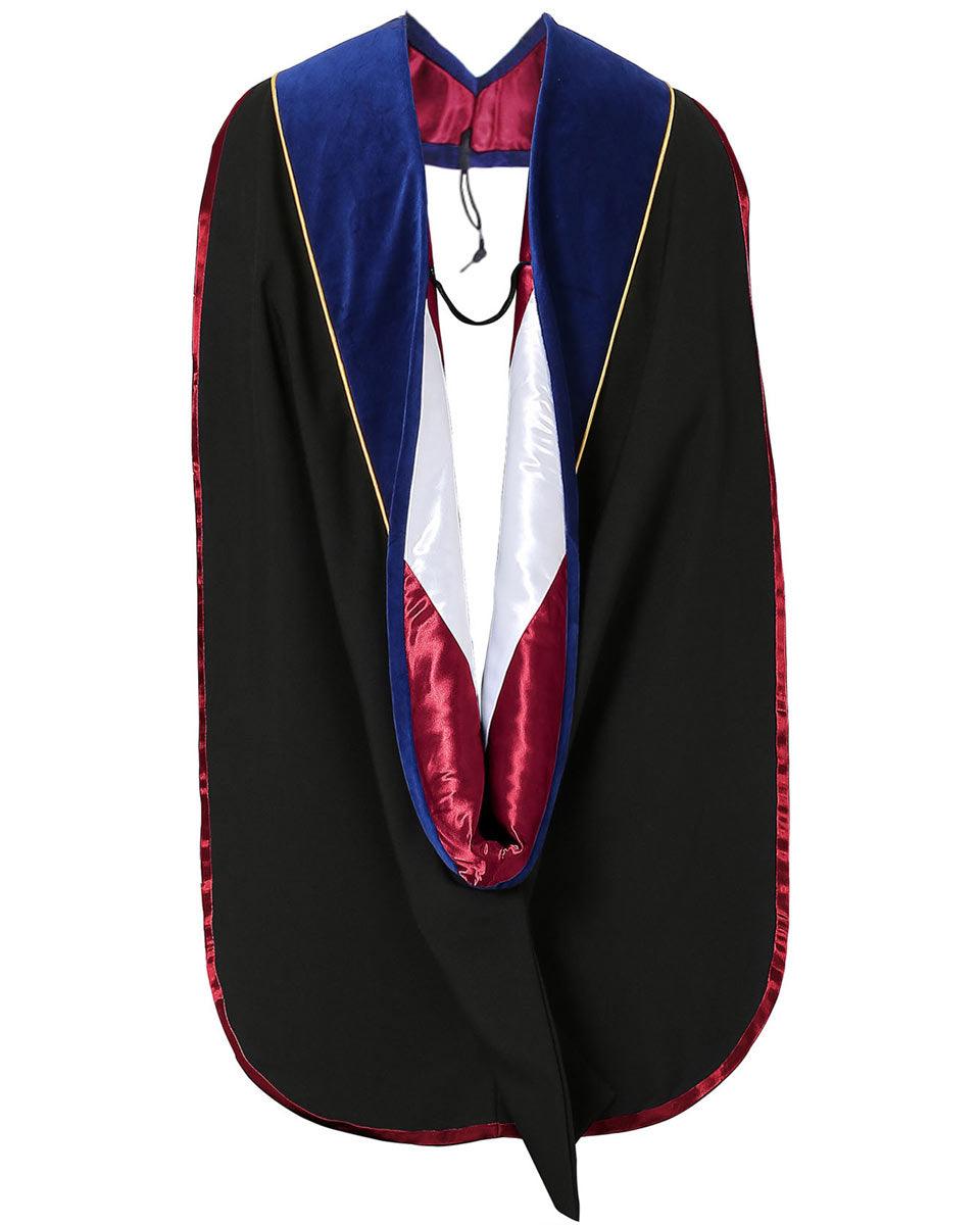 Deluxe PHD Doctoral Hood with Gold Piping - 10 Color Combinations Available - Graduation Gown and Cap