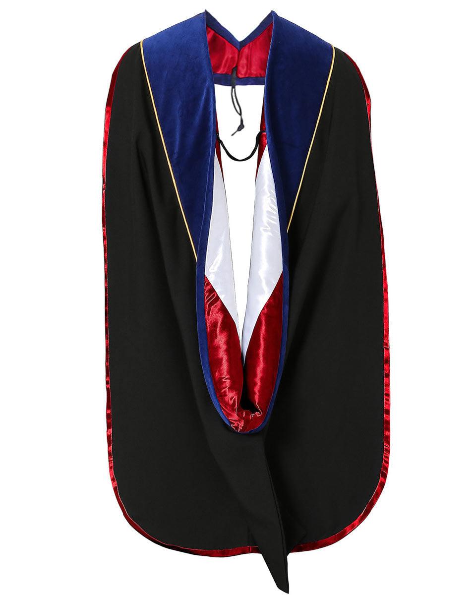Deluxe PHD Doctoral Hood with Gold Piping - 10 Color Combinations Available - Graduation Gown and Cap
