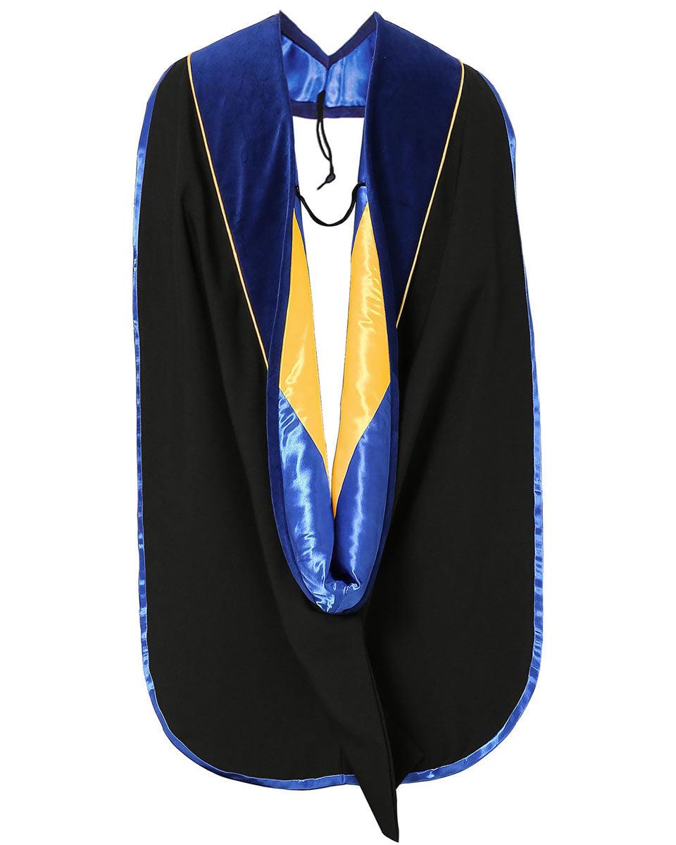 Deluxe PHD Doctoral Hood with Gold Piping - 10 Color Combinations Available - Graduation Gown and Cap