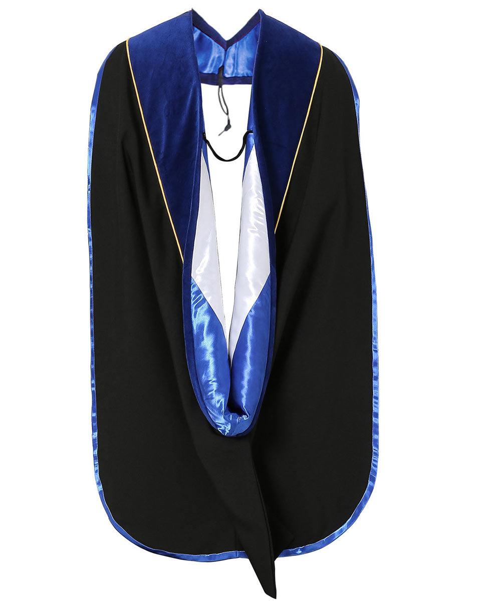 Deluxe PHD Doctoral Hood with Gold Piping - 10 Color Combinations Available - Graduation Gown and Cap