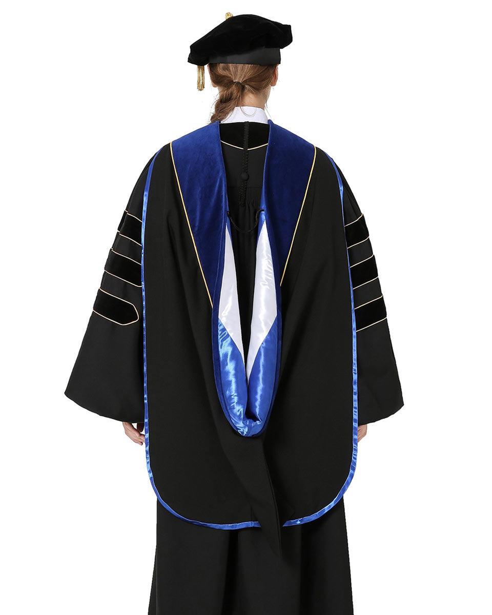 Deluxe PHD Doctoral Hood with Gold Piping - 10 Color Combinations Available - Graduation Gown and Cap