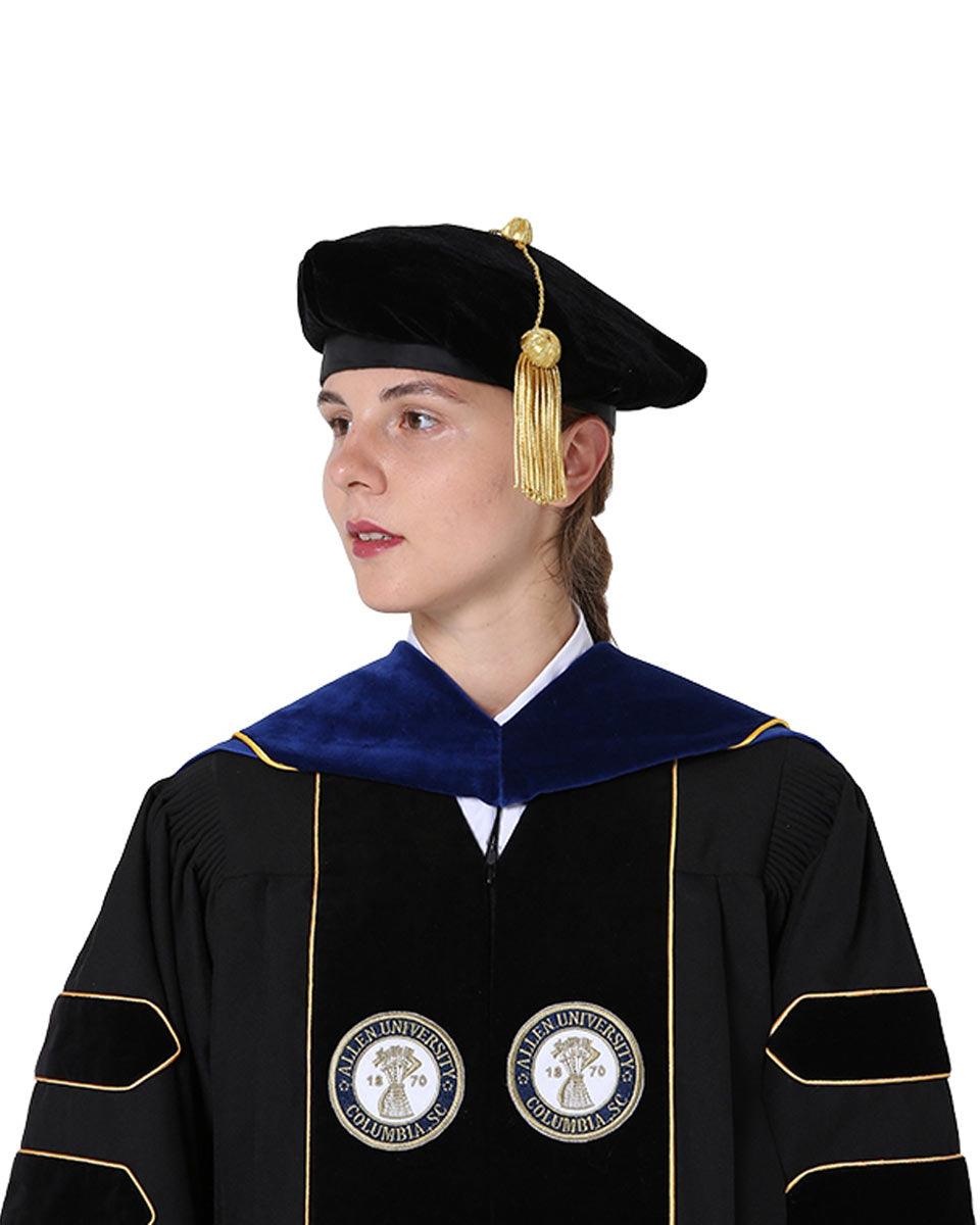 Deluxe PHD Doctoral Hood with Gold Piping - 10 Color Combinations Available - Graduation Gown and Cap