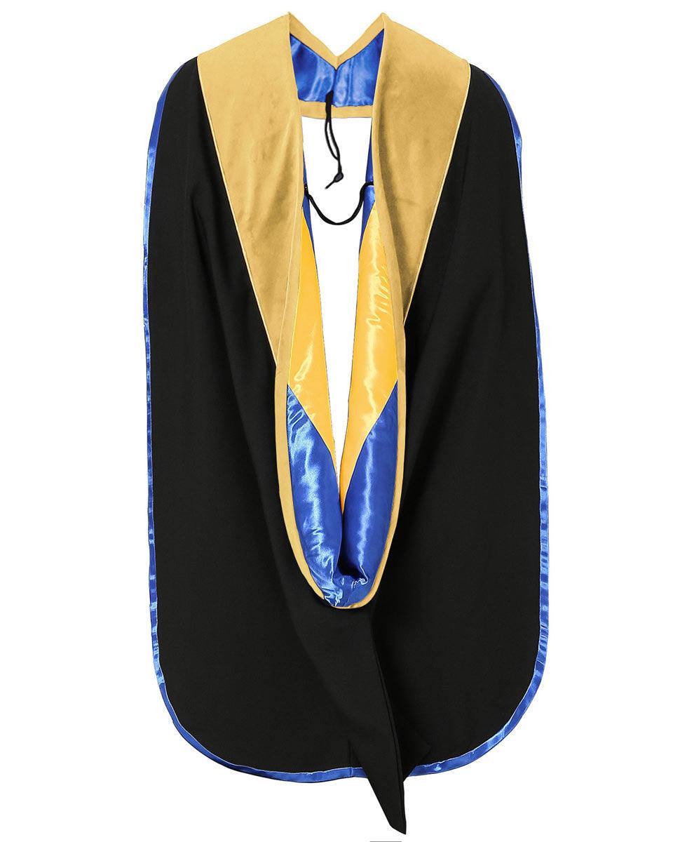 Deluxe PHD Doctoral Hood with Gold Piping - 10 Color Combinations Available - Graduation Gown and Cap