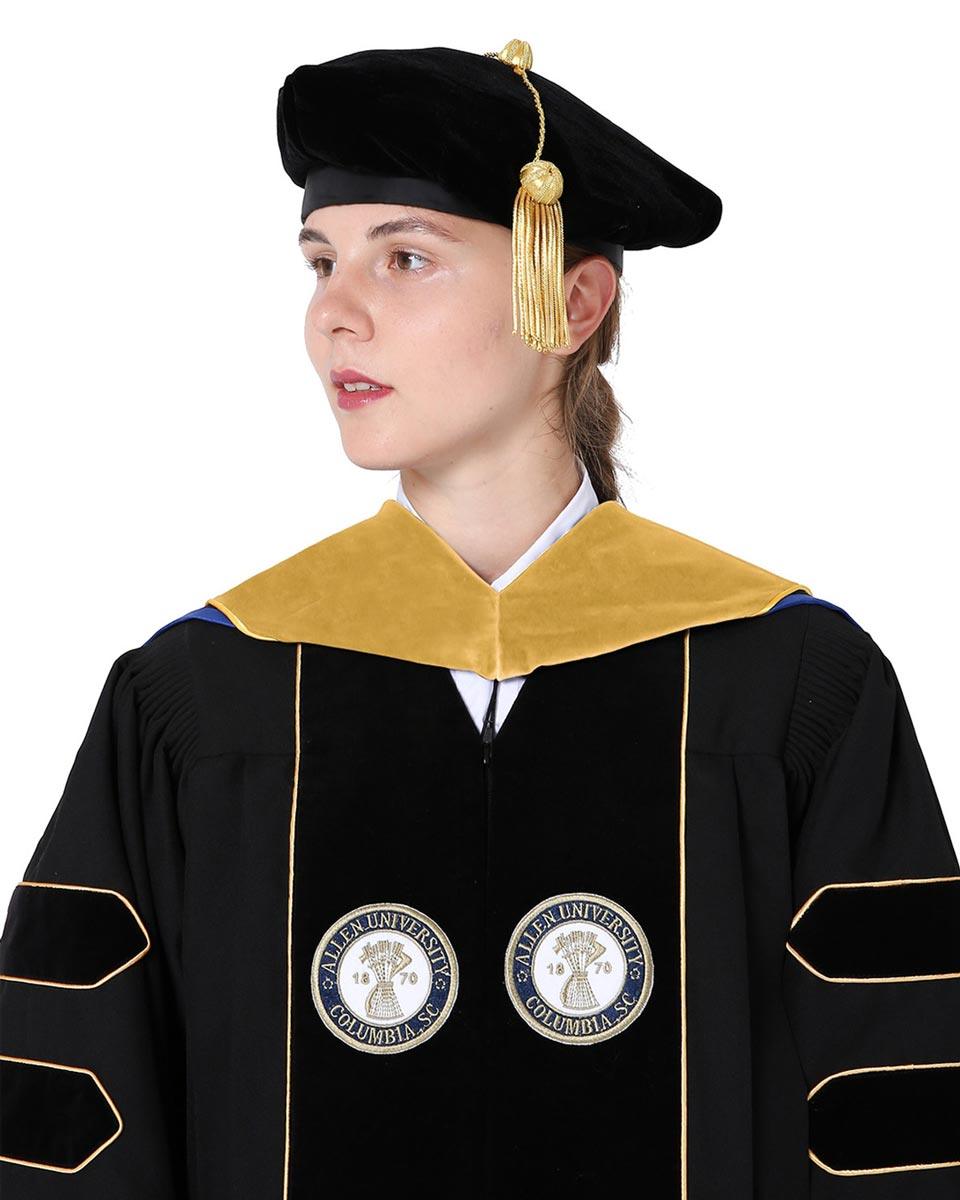 Deluxe PHD Doctoral Hood with Gold Piping - 10 Color Combinations Available - Graduation Gown and Cap