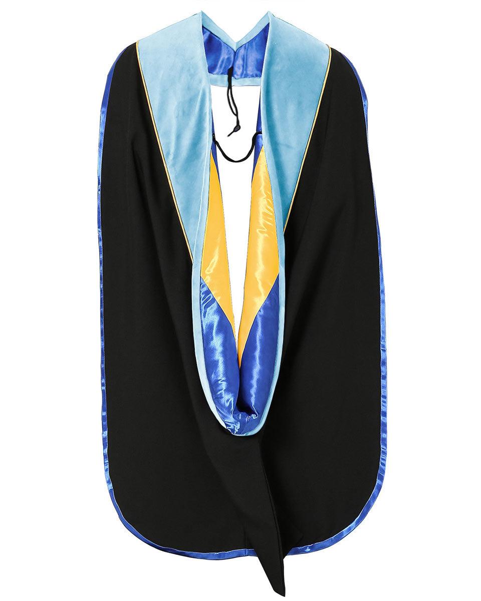 Deluxe PHD Doctoral Hood with Gold Piping - 10 Color Combinations Available - Graduation Gown and Cap