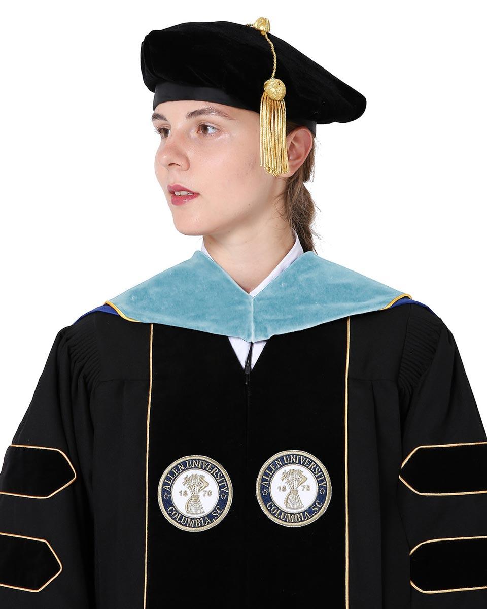 Deluxe PHD Doctoral Hood with Gold Piping - 10 Color Combinations Available - Graduation Gown and Cap