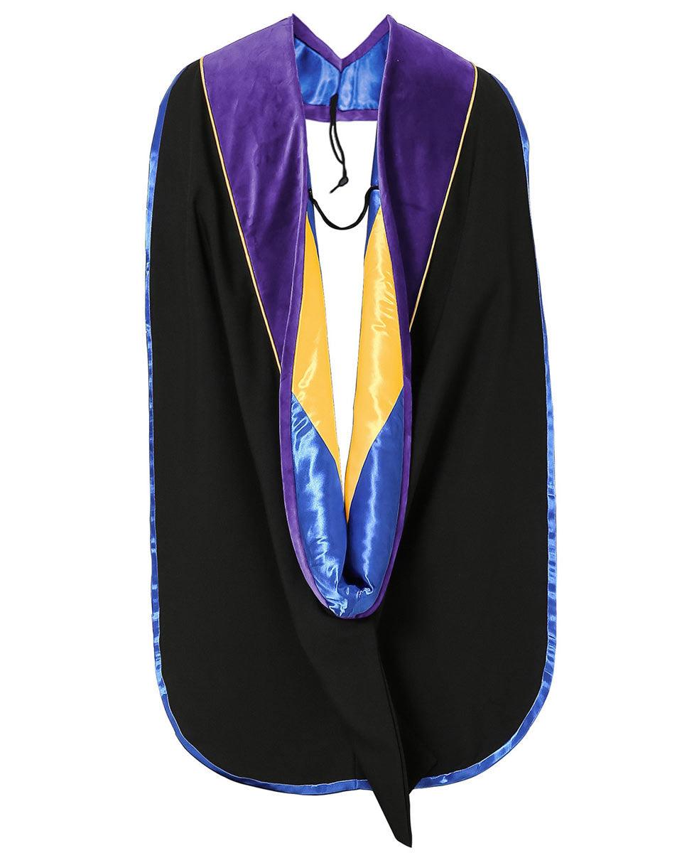 Deluxe PHD Doctoral Hood with Gold Piping - 10 Color Combinations Available - Graduation Gown and Cap