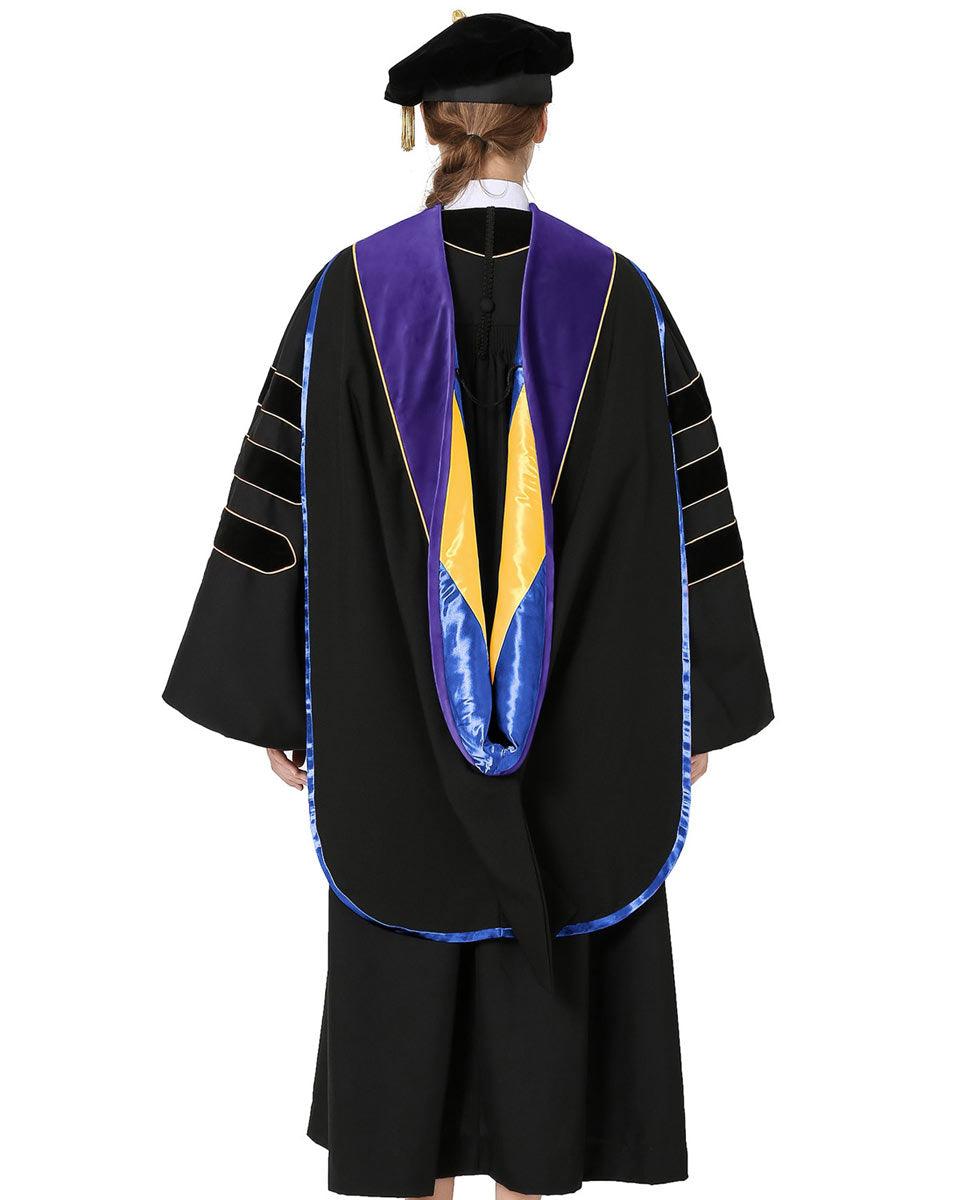 Deluxe PHD Doctoral Hood with Gold Piping - 10 Color Combinations Available - Graduation Gown and Cap