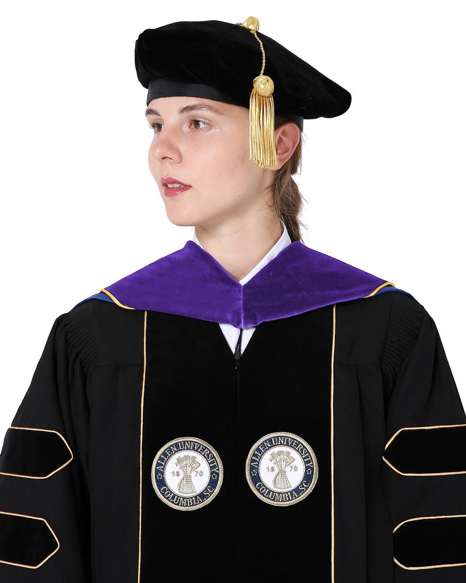 Deluxe PHD Doctoral Hood with Gold Piping - 10 Color Combinations Available - Graduation Gown and Cap
