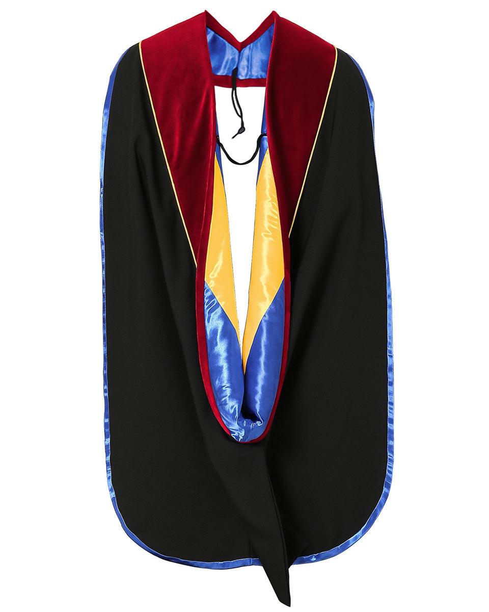 Deluxe PHD Doctoral Hood with Gold Piping - 10 Color Combinations Available - Graduation Gown and Cap