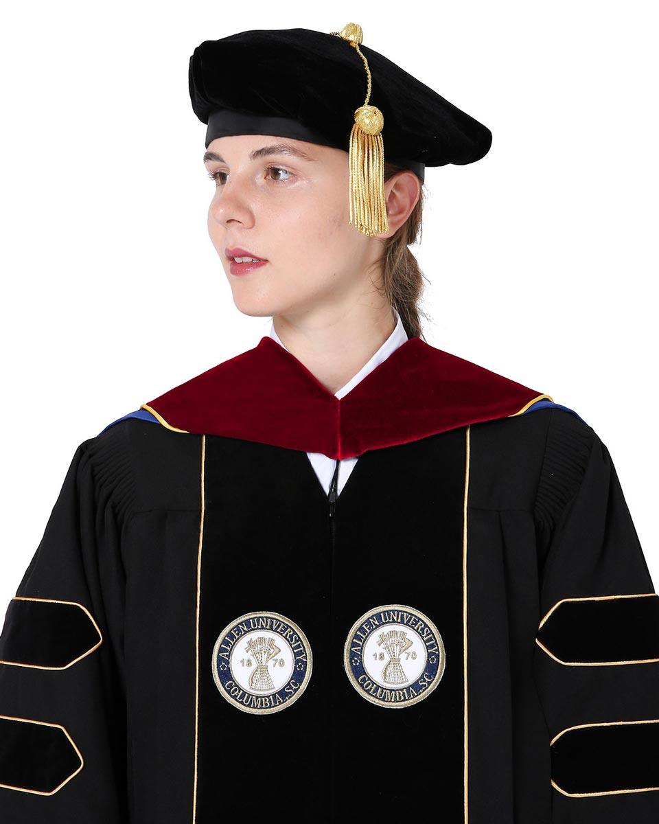 Deluxe PHD Doctoral Hood with Gold Piping - 10 Color Combinations Available - Graduation Gown and Cap