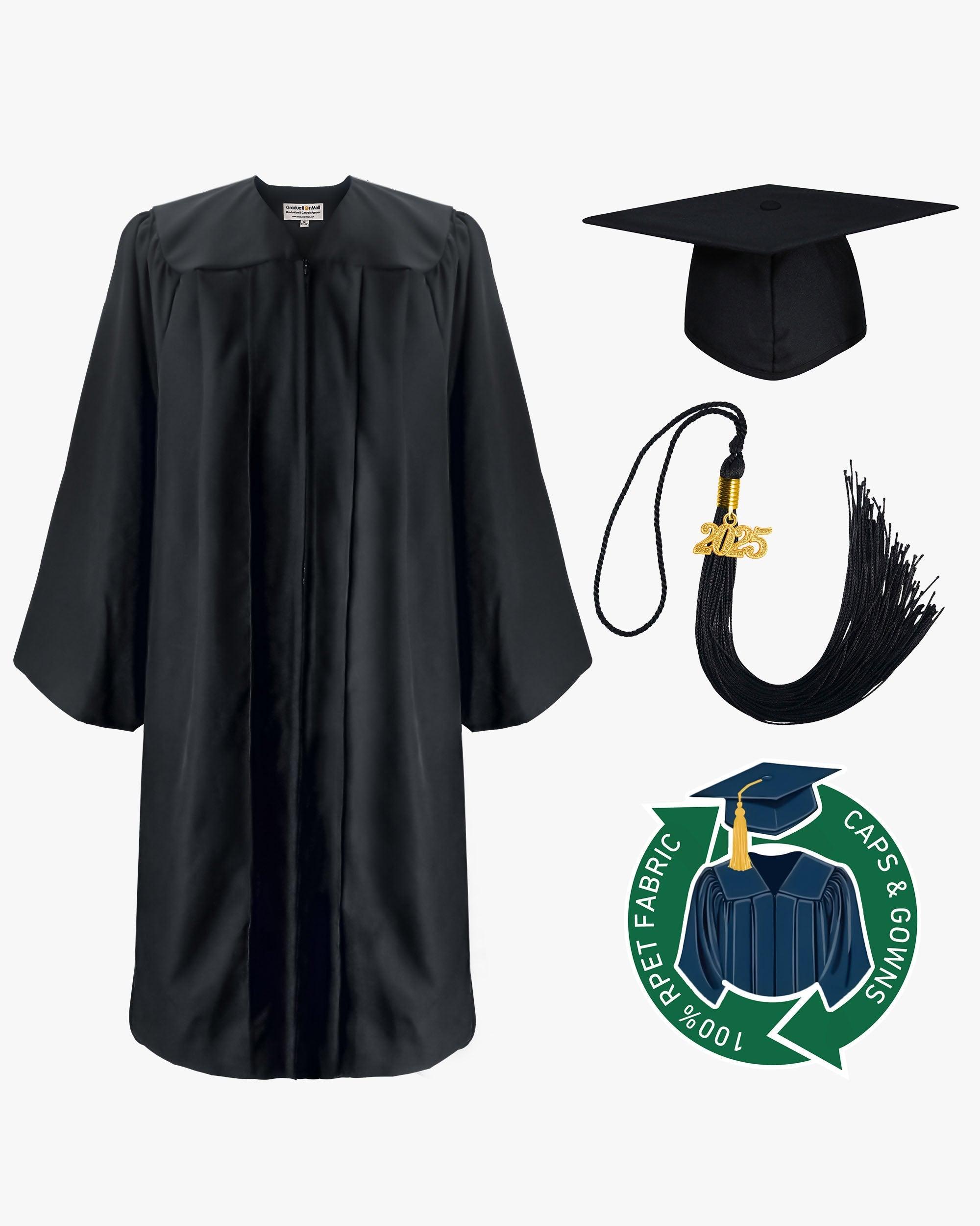 100% Recycled Material High School Graduation Cap and Gown with Pockets - 3 Colors Available - Graduation Gown and Cap