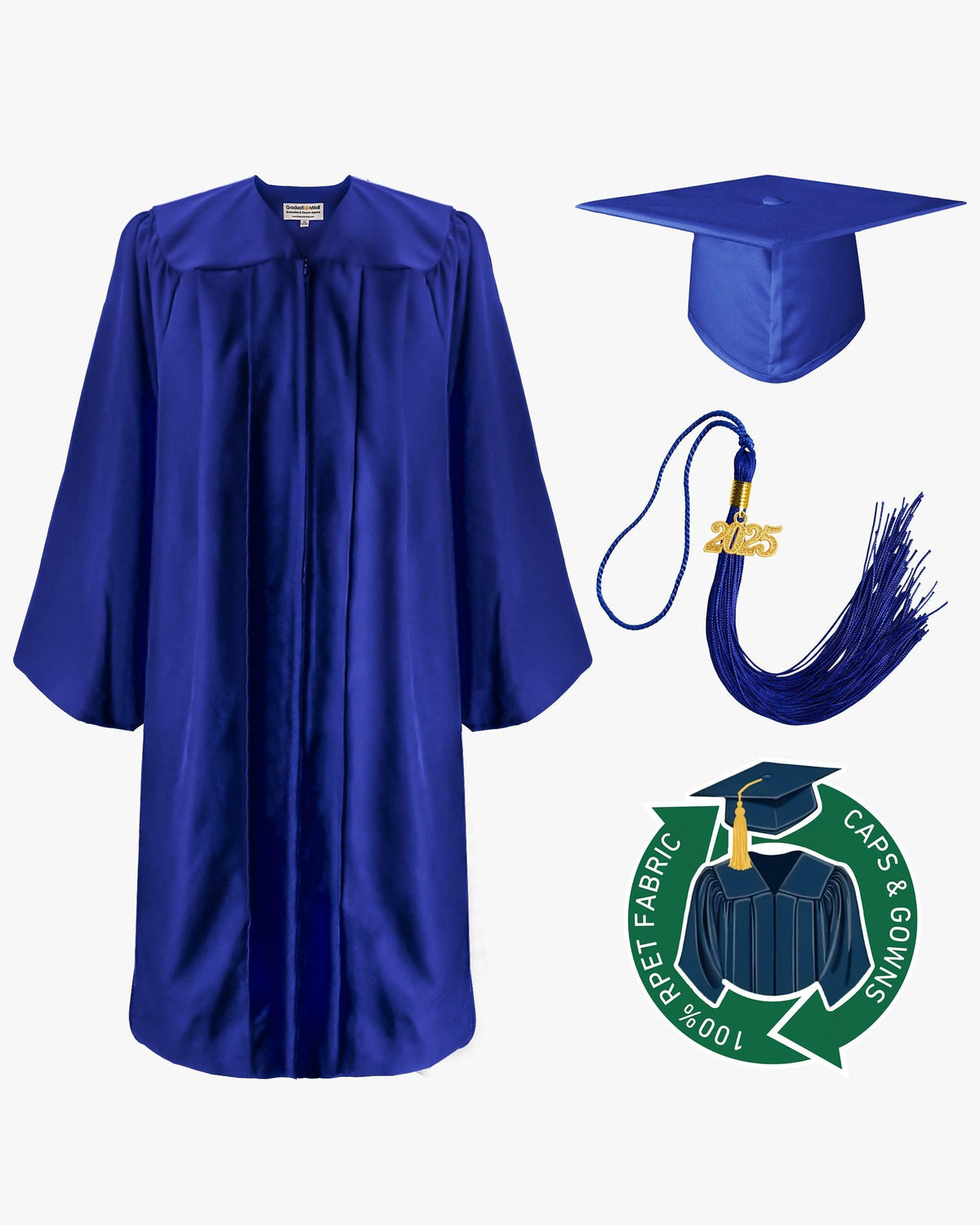 100% Recycled Material High School Graduation Cap and Gown with Pockets - 3 Colors Available - Graduation Gown and Cap