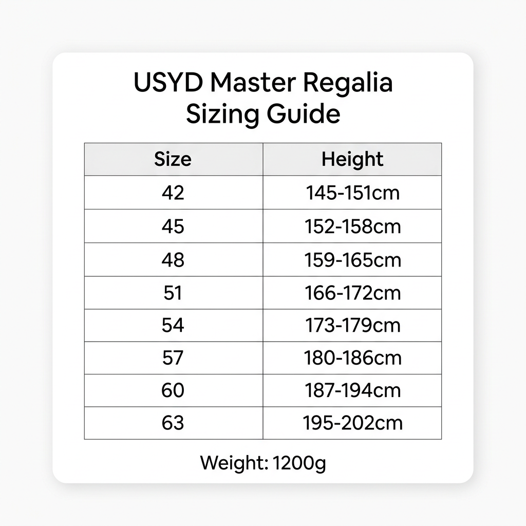 The University of Sydney USYD Master Regalia Size Guide 42 to 63