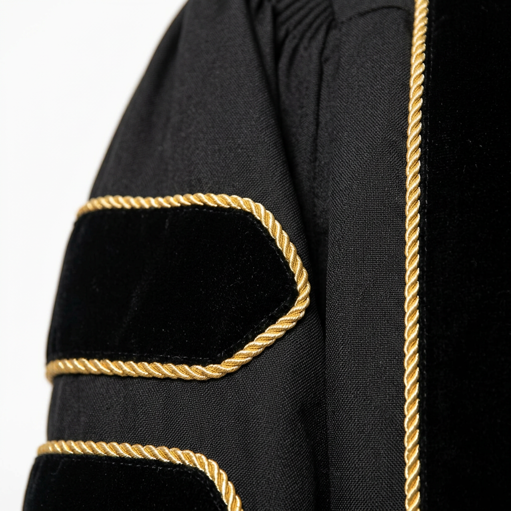 Metallic Gold Piping and Black Velvet Chevron Craftsmanship Detail