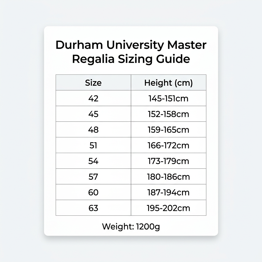 Durham University Master Regalia Size Guide 42 to 63