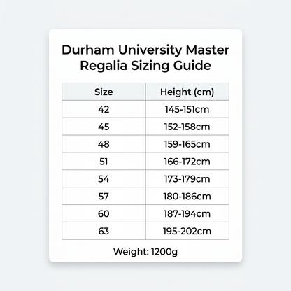 Durham University Master Regalia Size Guide 42 to 63