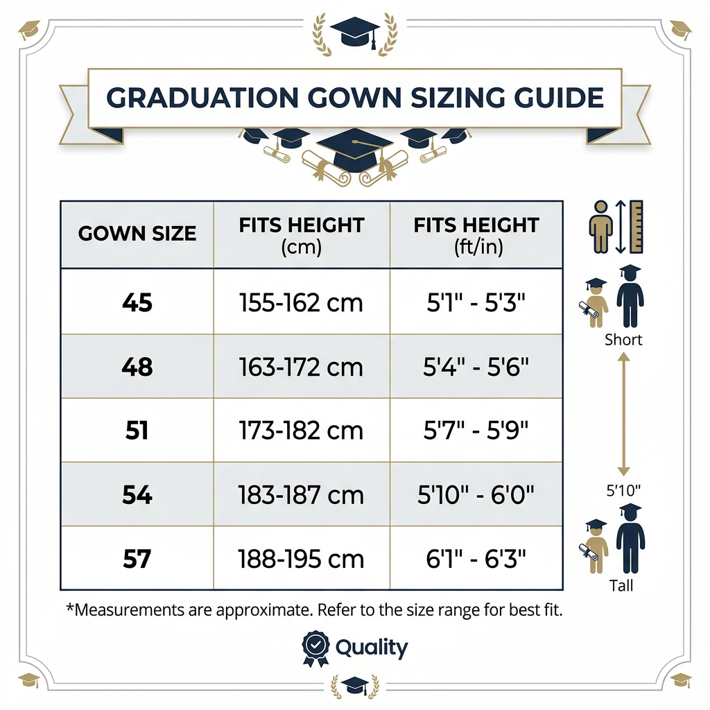 Graduation Gown Size and Height Guide Chart