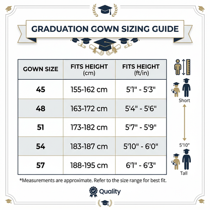 Graduation Gown Size and Height Guide Chart