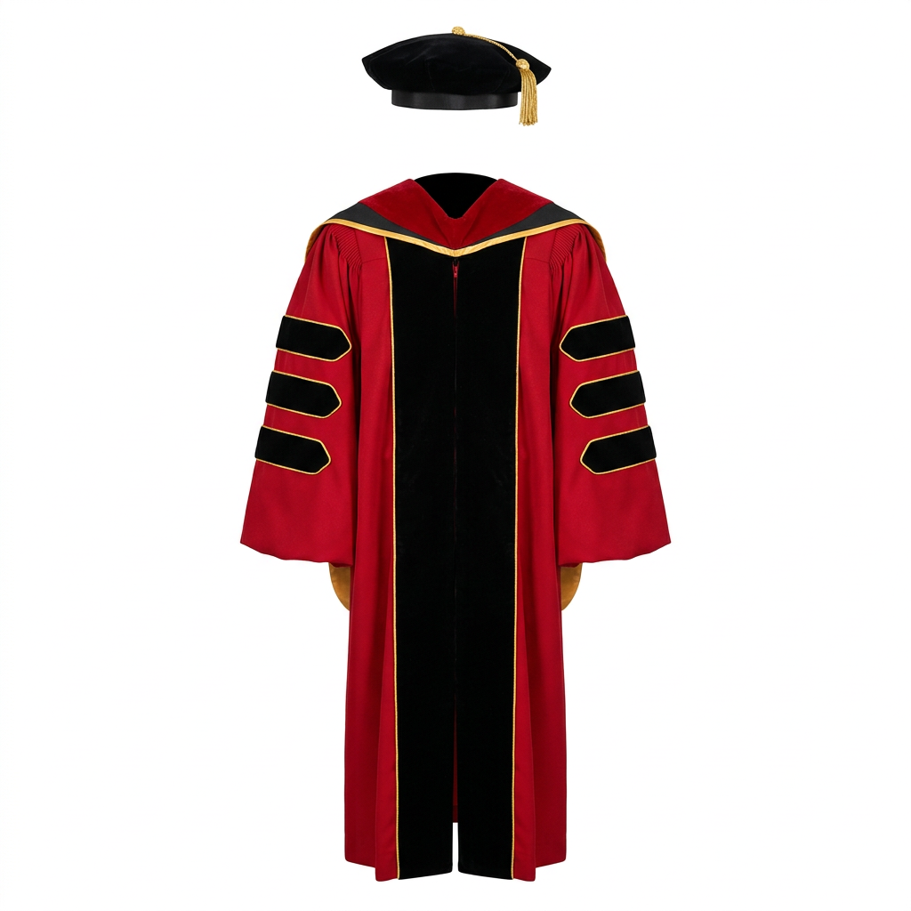 Deluxe Doctoral Regalia 3-Piece Set with Gold Piping Cardinal Red Studio Main Photo