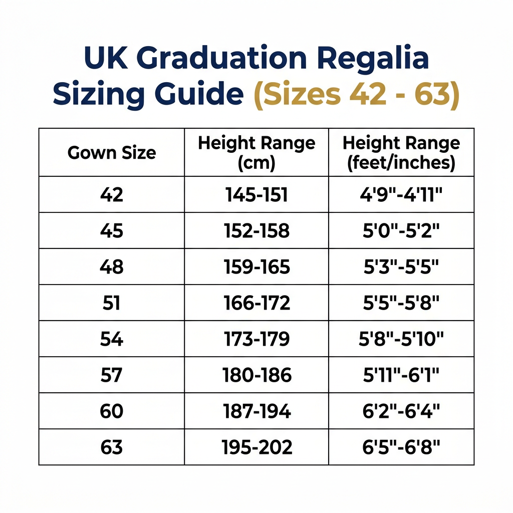 University of London UK Graduation Regalia Sizing Guide Sizes 42 to 63