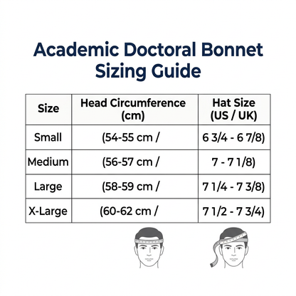 Academic Doctoral Tudor Bonnet Head Circumference Sizing Guide Small to X-Large