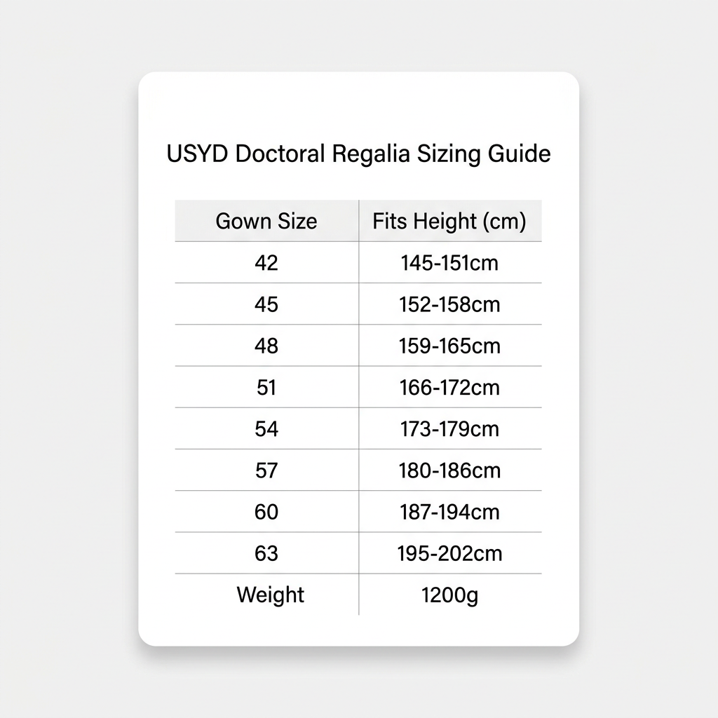 The University of Sydney USYD Doctoral Regalia Size Guide 42 to 63