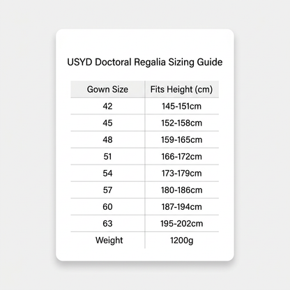 The University of Sydney USYD Doctoral Regalia Size Guide 42 to 63
