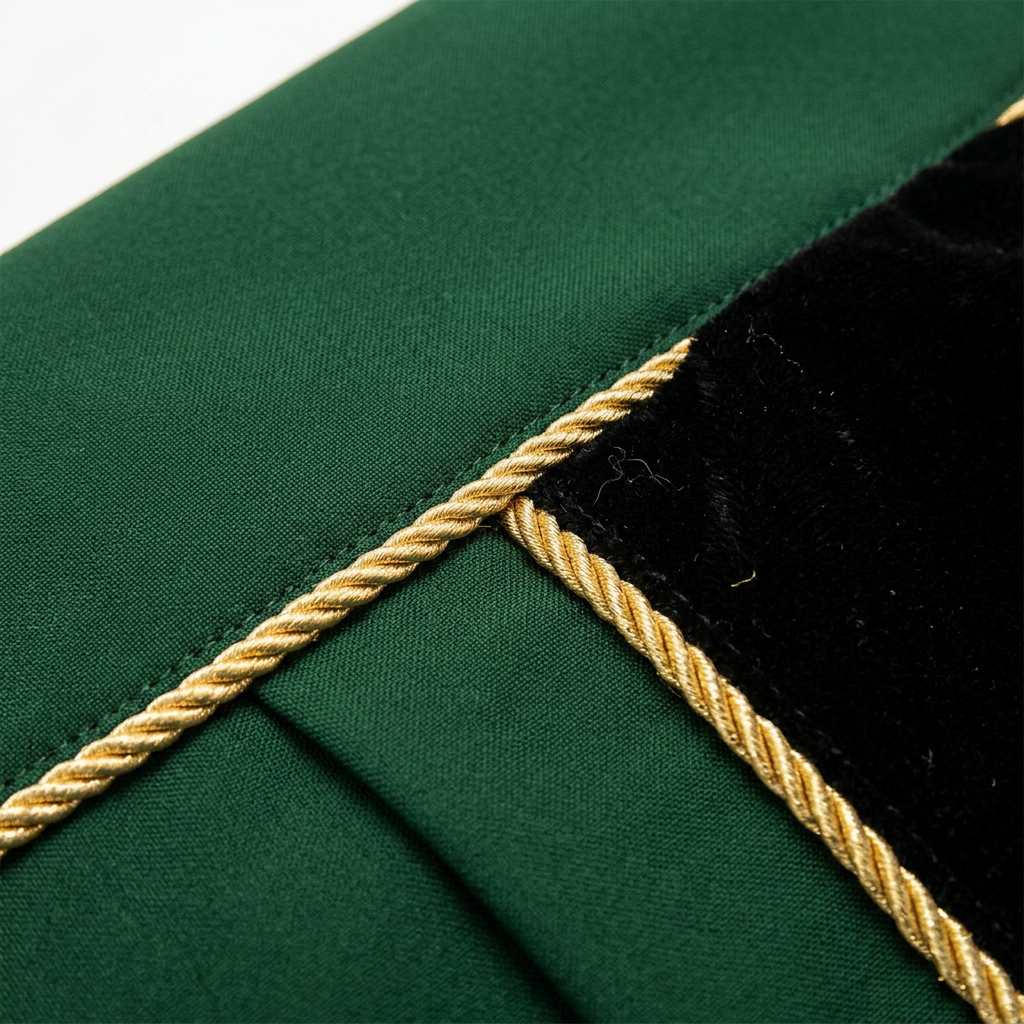 Forest Green Fabric and Gold Piping Craftsmanship Detail