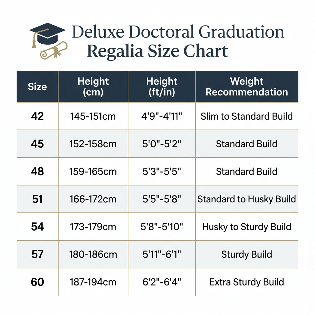 Deluxe Doctoral Graduation Regalia Size Chart Guide