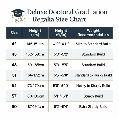 Deluxe Doctoral Graduation Regalia Size Chart Guide