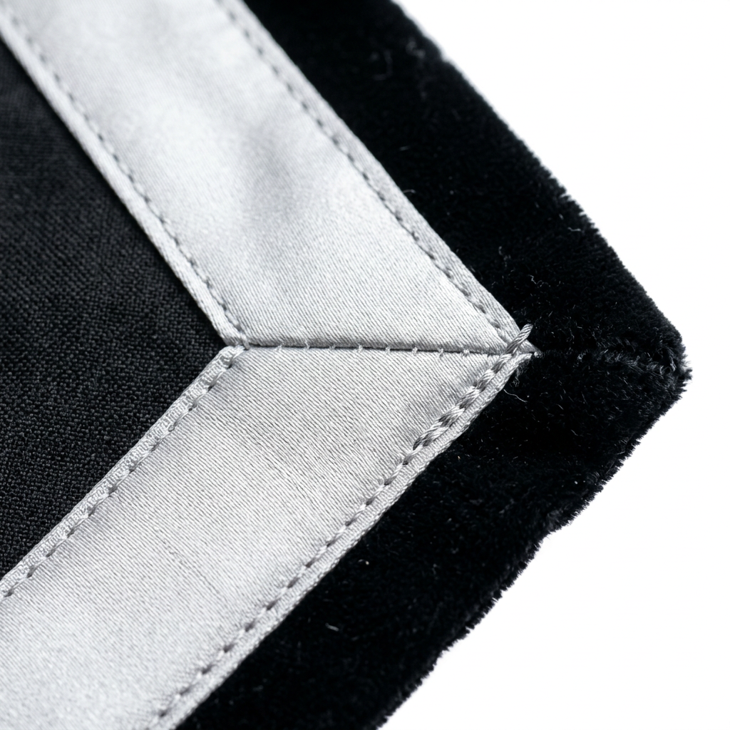 CUHK Faculty of Business Silver White Satin Trim Stitching Craftsmanship Detail