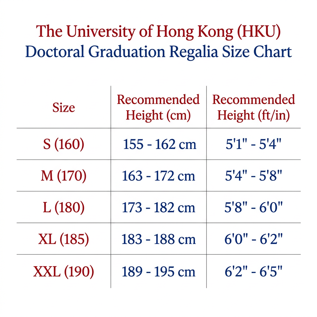 The University of Hong Kong HKU Doctoral Graduation Regalia Sizing Guide S to XXL