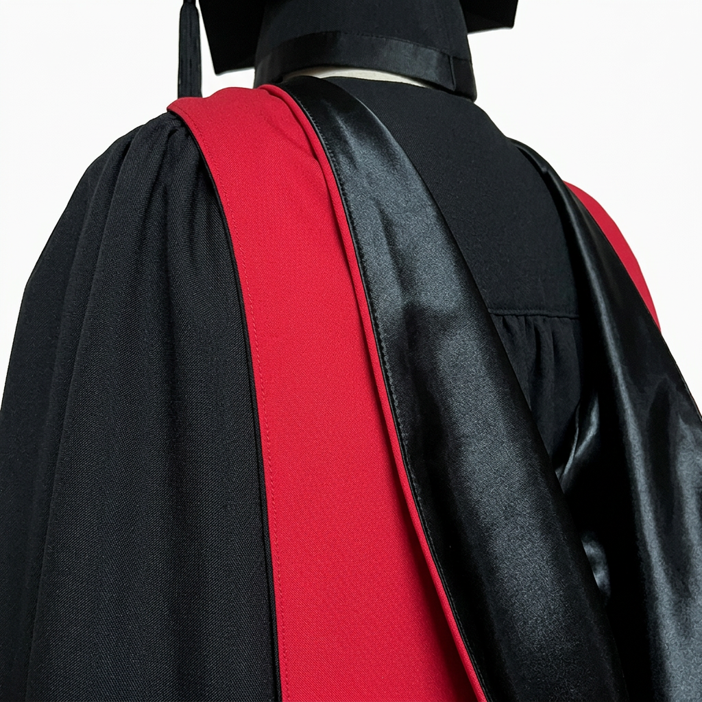 USYD Doctoral Regalia Scarlet Crimson and Black Satin Ribbon Lining Craftsmanship Detail