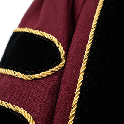 Maroon Burgundy Fabric and Gold Piping Craftsmanship Detail