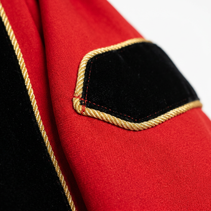 Cardinal Red Fabric and Gold Piping Craftsmanship Detail