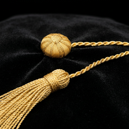 Metallic Gold Bullion Tassel and Center Button Detail