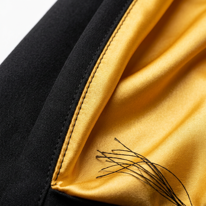 The University of Adelaide Academic Hood Golden Yellow Satin and Black Gown Macro Craftsmanship Detail