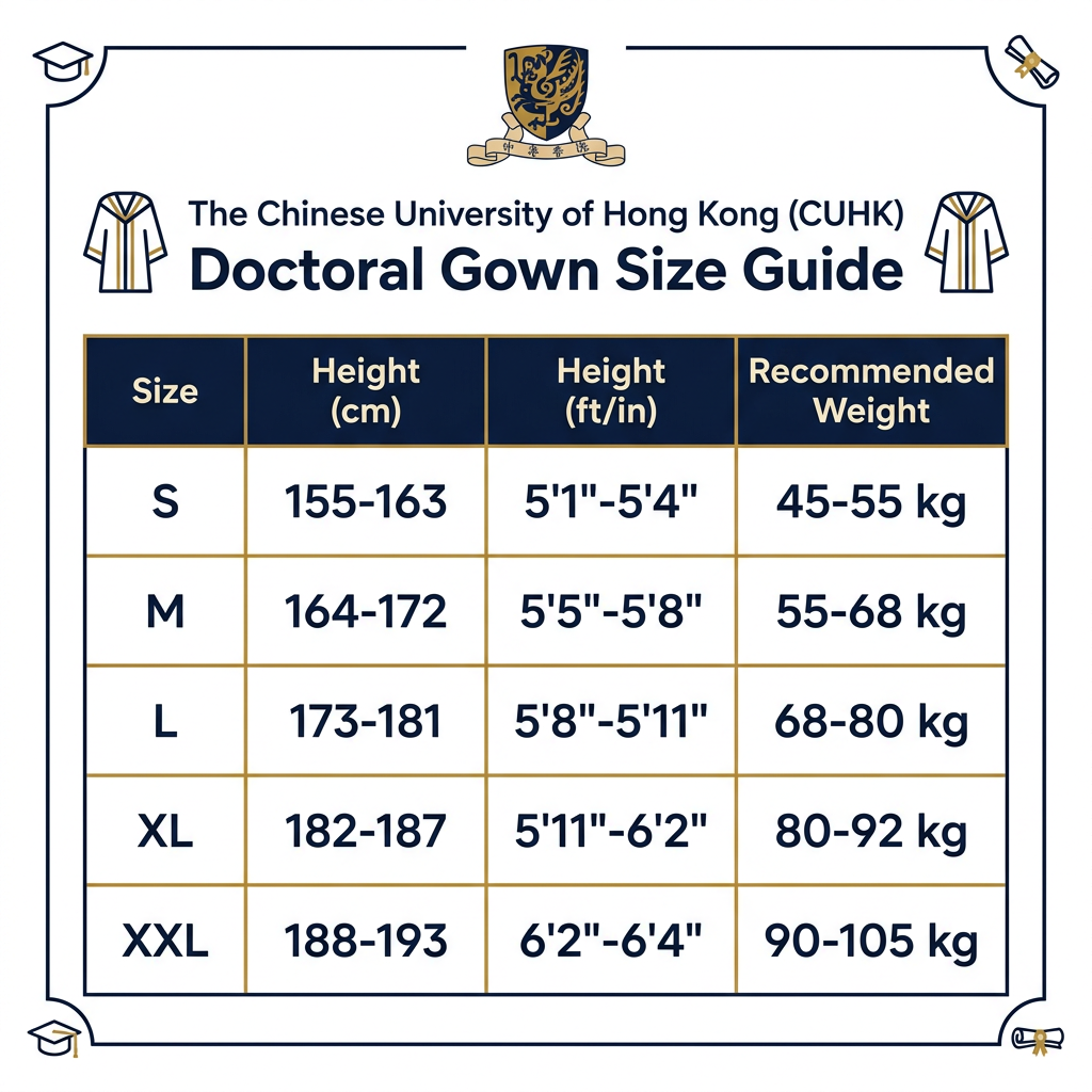 The Chinese University of Hong Kong CUHK Doctoral Gown Size Guide S to XXL